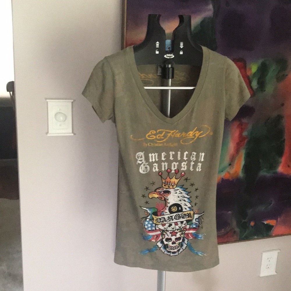 Ed Hardy vintage tee bling American gangsta eagle skull cards M Christian …